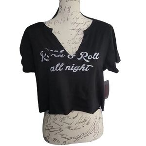 Prince Peter Collection Ladies Size Medium Black White Rock & Roll Crop Top